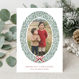 Eleganter Weihnachtskranz Foto gefaltete Grußkarte Feiertagskarte