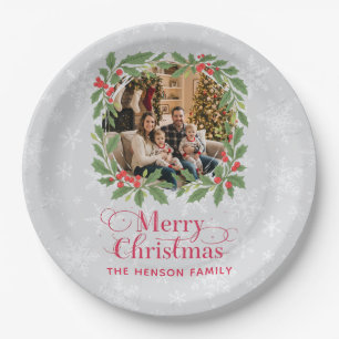 Eleganter Weihnachtskranz Frohe Weihnachten Famili Pappteller