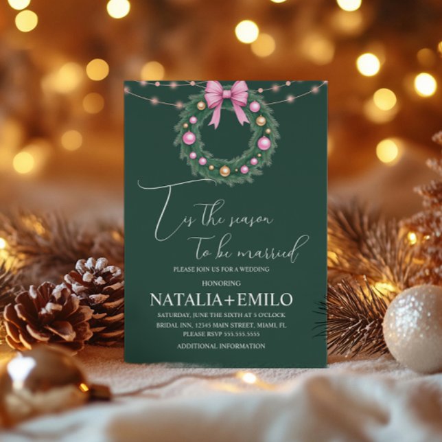 Eleganter Weihnachtskranz Hochzeit Rosa  Einladung (Von Creator hochgeladen)