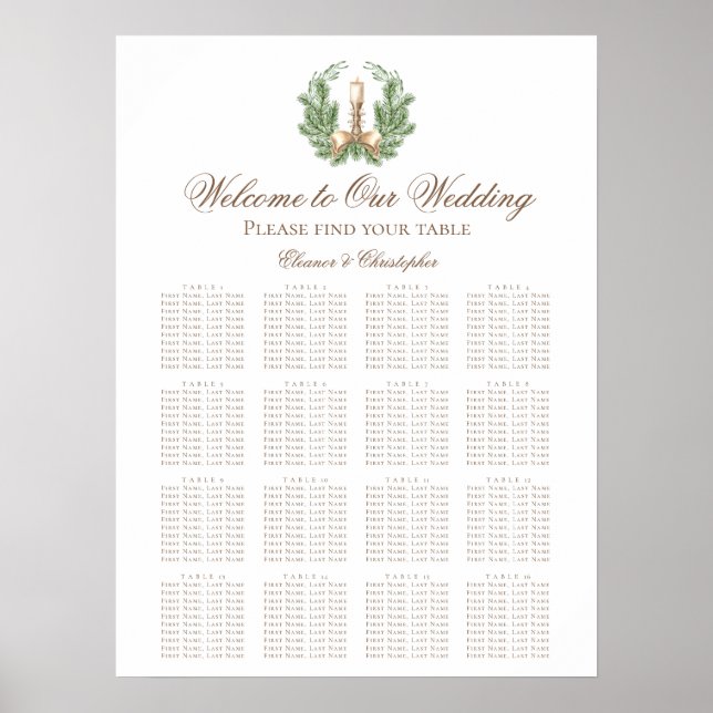 Eleganter Weihnachtskranz Hochzeits-Sitzplan Poster (Vorne)