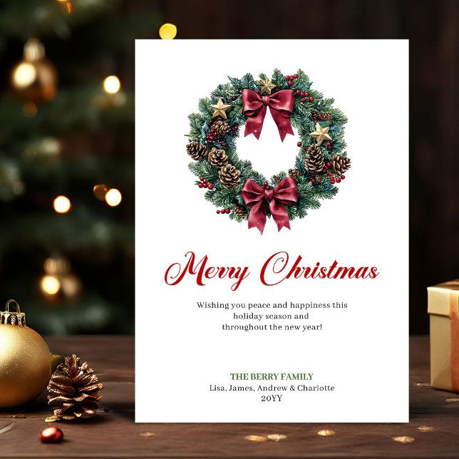 Eleganter Weihnachtskranz mit Kiefernzapfen Karte (Elegant Christmas Wreath with Pine Cones Card)
