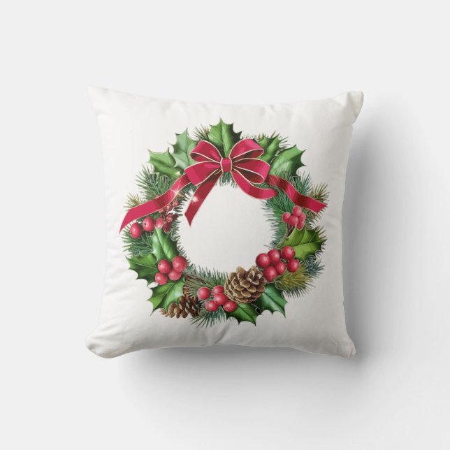 Eleganter Weihnachtskranz mit Red Bow, Holly & But Kissen (Vorderseite)