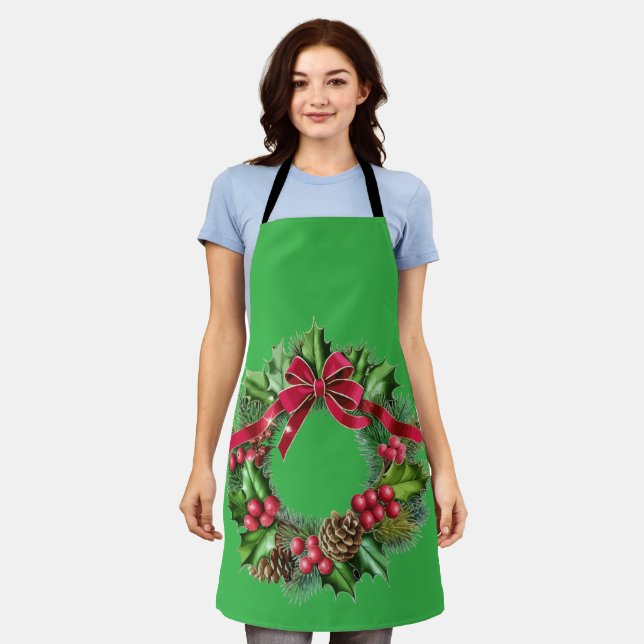 Eleganter Weihnachtskranz mit Red Bow, Holly & But Schürze (Getragen)