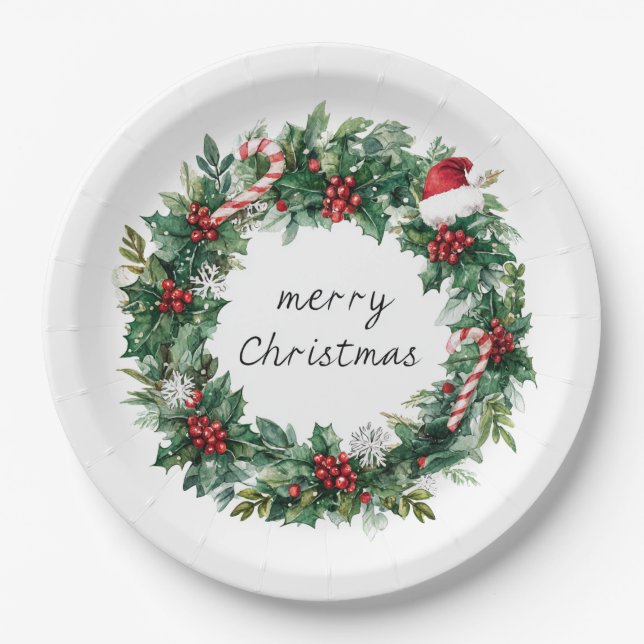 Eleganter Weihnachtskranz Papierplatten Pappteller (Vorderseite)