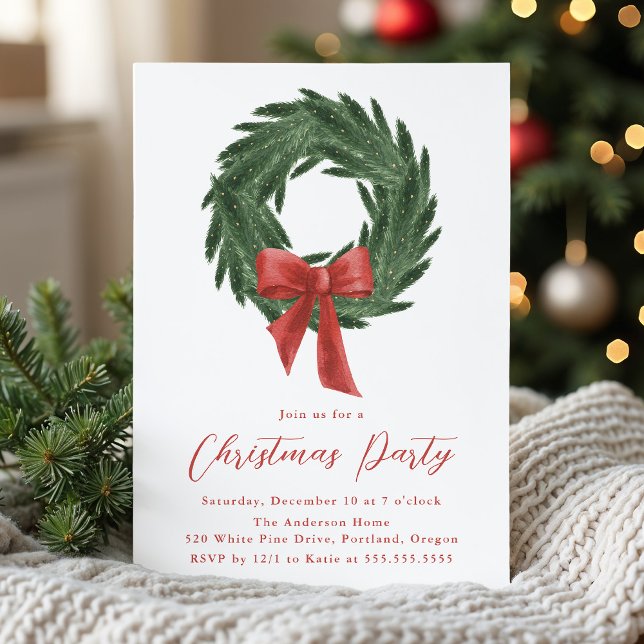 Eleganter Weihnachtskranz Roter Bogen Feiertagsfei Einladung (Von Creator hochgeladen)