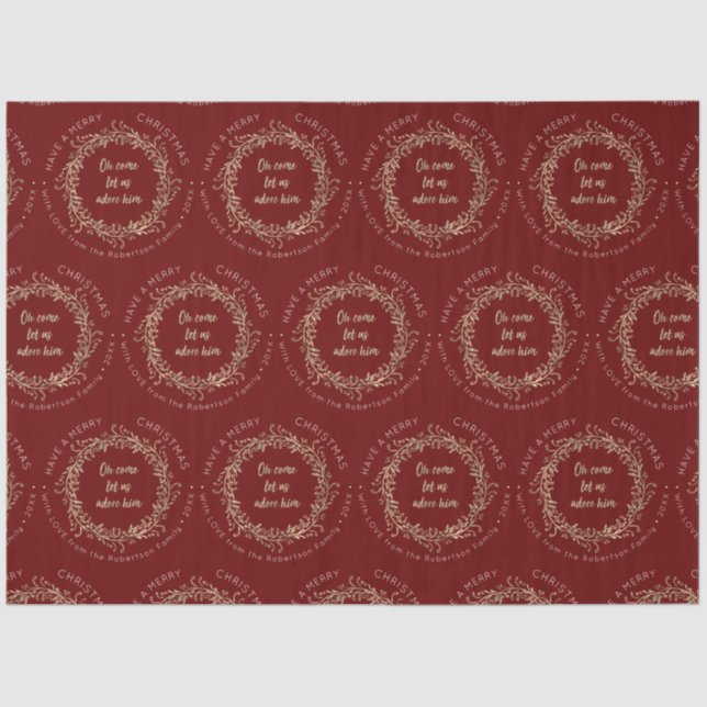 Eleganter Weihnachtskranz Rotes Gold Frohe Weihnac Seidenpapier (Vorderseite)