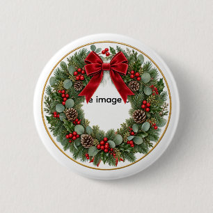Eleganter Weihnachtskranz-Schmuck Rote Samtschle Button