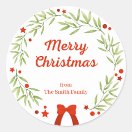 Eleganter Weihnachtskranz und Sterne Runder Aufkleber