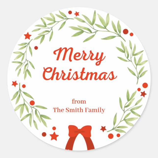 Eleganter Weihnachtskranz und Sterne Runder Aufkleber (Vorderseite)
