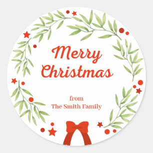 Eleganter Weihnachtskranz und Sterne Runder Aufkleber