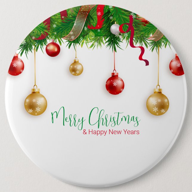 Eleganter Weihnachtskranzkarren mit Ornamenten Button (Vorderseite)