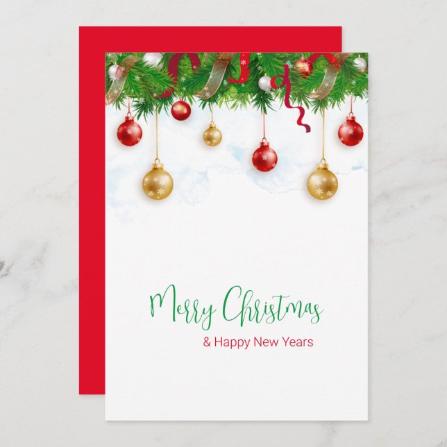 Eleganter Weihnachtskranzkarren mit Ornamenten Einladung (Vorne/Hinten)