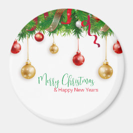 Eleganter Weihnachtskranzkarren mit Ornamenten Magnet