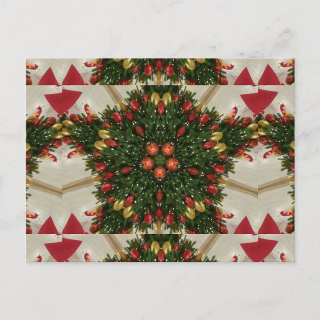Eleganter Weihnachtskraut Rot Grün Kaleidoskopisch Feiertagspostkarte (Vorderseite)