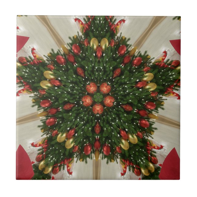 Eleganter Weihnachtskraut Rot Grün Kaleidoskopisch Fliese (Vorderseite)