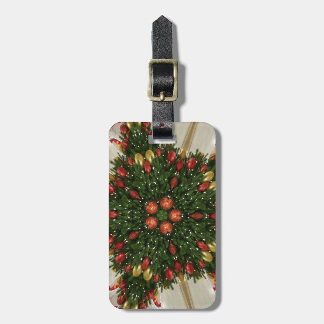 Eleganter Weihnachtskraut Rot Grün Kaleidoskopisch Gepäckanhänger (Vorderseite vertikal)