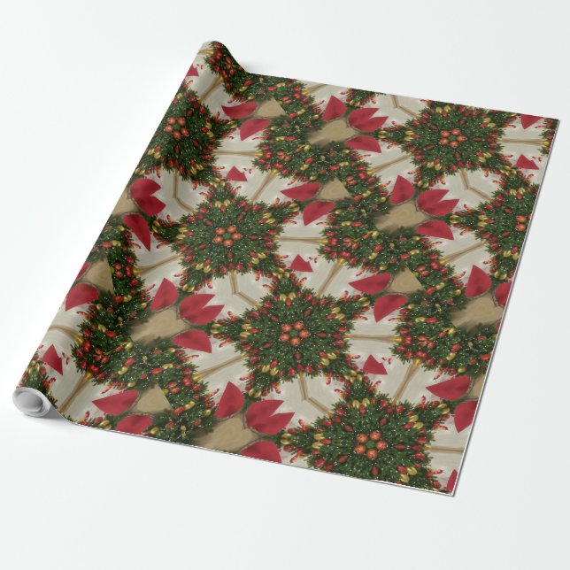 Eleganter Weihnachtskraut Rot Grün Kaleidoskopisch Geschenkpapier (Ungerollt)