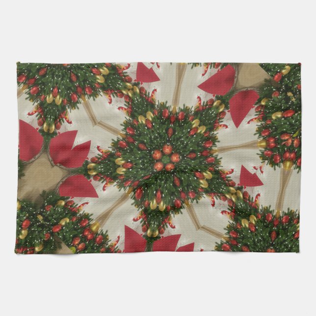 Eleganter Weihnachtskraut Rot Grün Kaleidoskopisch Geschirrtuch (Horizontal)