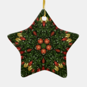 Eleganter Weihnachtskraut Rot Grün Kaleidoskopisch Keramik Ornament