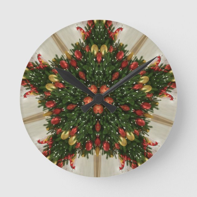 Eleganter Weihnachtskraut Rot Grün Kaleidoskopisch Runde Wanduhr (Vorderseite)