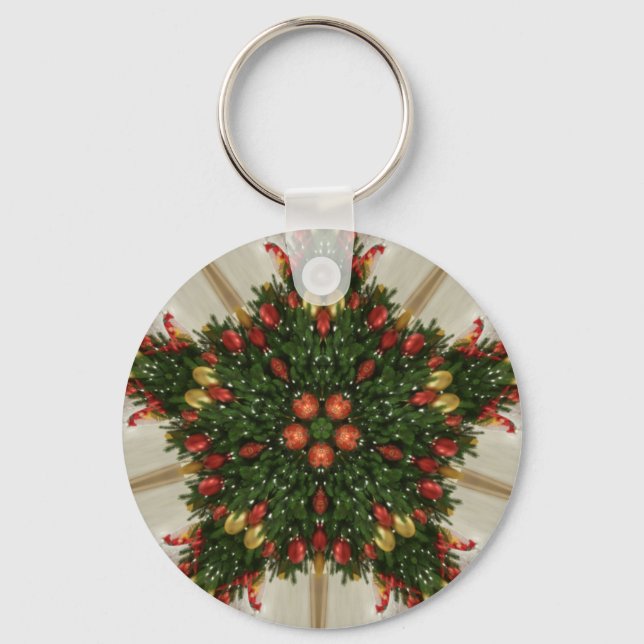 Eleganter Weihnachtskraut Rot Grün Kaleidoskopisch Schlüsselanhänger (Vorderseite)