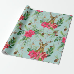 Eleganter Weihnachtsmann Reindeer Poinsettia Patte Geschenkpapier
