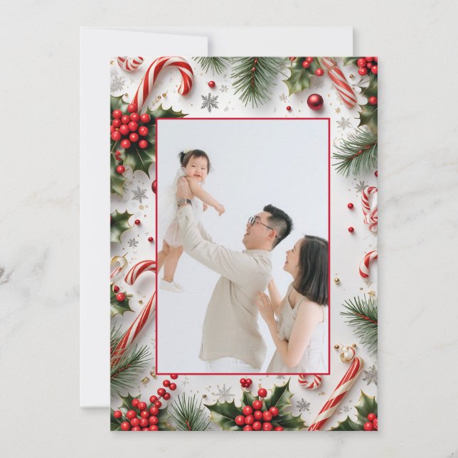 Eleganter Weihnachtsrahmen Feiertagskarte (Vorderseite)