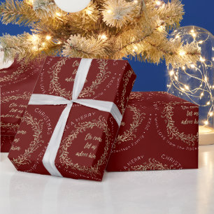 Eleganter Weihnachtsreath Adore Ihn Red Gold Geschenkpapier