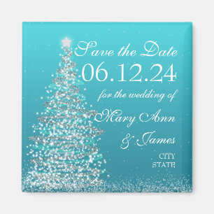 Eleganter WeihnachtsSave the Date Türkis Magnet