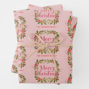 Eleganter Weihnachtsstern-Kranz Frohe Weihnachten Geschenkpapier Set
