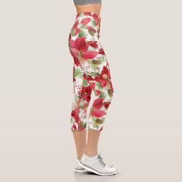 Eleganter Weihnachtsurlaub Poinsettia Pine Cone Capri Leggings