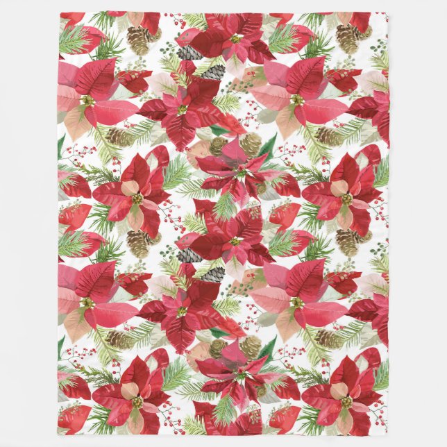 Eleganter Weihnachtsurlaub Poinsettia Pine Cone Fleecedecke (Vorderseite)