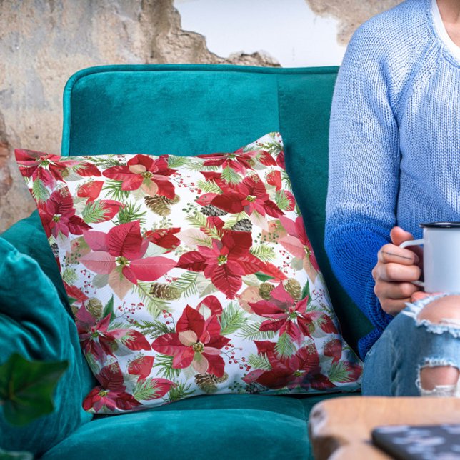 Eleganter Weihnachtsurlaub Poinsettia Pine Cone Kissen (Von Creator hochgeladen)