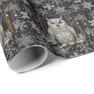 Eleganter Weihnachtsweißer Waldkauz Winterwald Geschenkpapier