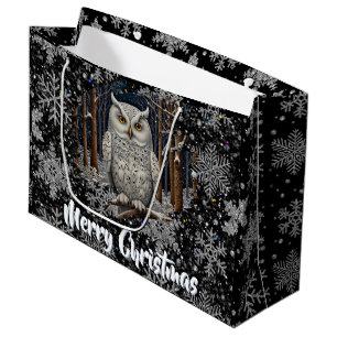 Eleganter Weihnachtsweißer Waldkauz Winterwald Große Geschenktüte