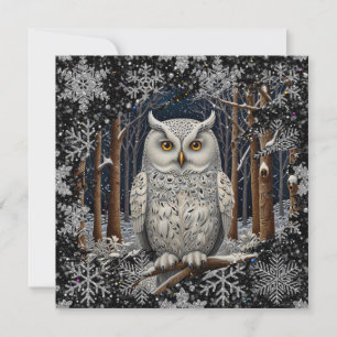 Eleganter Weihnachtsweißer Waldkauz Winterwald Karte