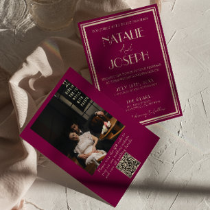 Eleganter Wein, altes Geld Retro-Foto-QR-Code-Hoch Einladung