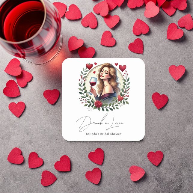 Eleganter Wein Betrunken in Liebe Brautparty Rechteckiger Pappuntersetzer (Elegant Wine Drunk in Love Bridal Shower Square Paper Coaster)