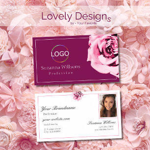Eleganter Weinroter und Weißer Rosa Rose mit Logo  Visitenkarte