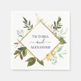 Eleganter, weißer, blauer goldfarbener Rahmen Hoch Serviette