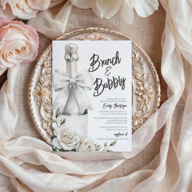 Eleganter Weißer Blumenbrunch und Bubbly (Brunch & Bubbly Bridal Shower Invitation)
