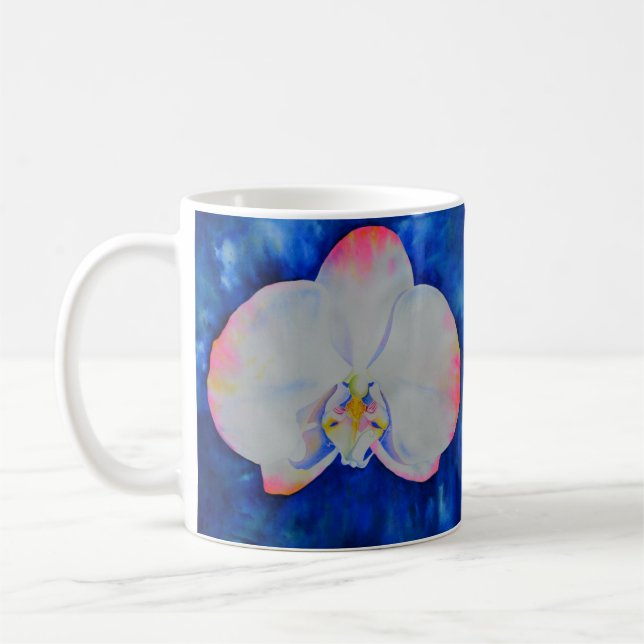 Eleganter, weißer, blumenfarbener Orchid Kaffeetasse (Links)
