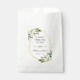 Eleganter weißer Blumengoldrahmen DANK Geschenktütchen