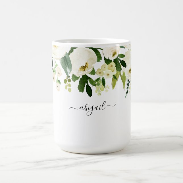 Eleganter Weißer Blumenstrauß mit individuellem Na Kaffeetasse (Mittel)