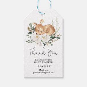 Eleganter weißer Blumenwald Deer Baby Geschenkanhänger