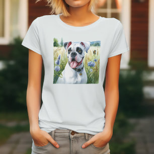 Eleganter weißer Boxerhund zwischen den Blüten T-Shirt