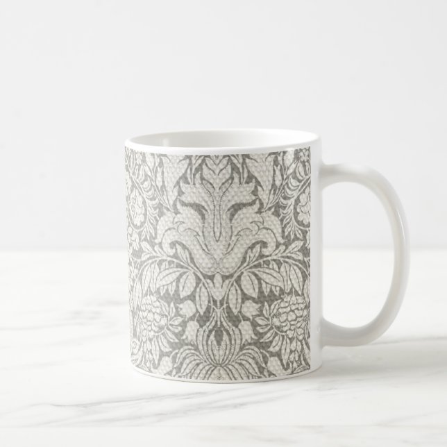 eleganter weißer Damast-Spitzenbrokat Kaffeetasse (Rechts)