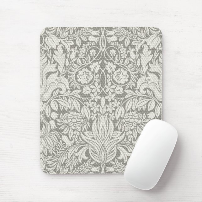 eleganter weißer Damast-Spitzenbrokat Mousepad (Mit Mouse)