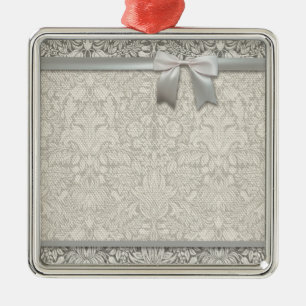 eleganter weißer Damast-Spitzenbrokat Silbernes Ornament