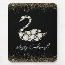 Eleganter Weißer Diamant Schwan auf schwarzem Hint